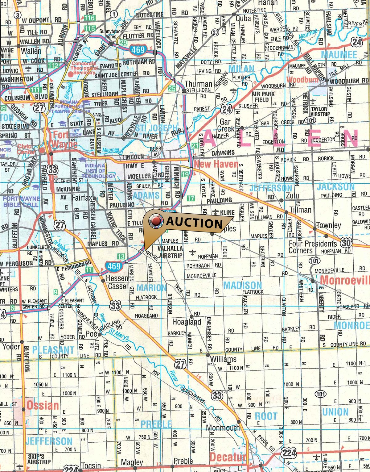Area map - PERSONAL PROPERTY AUCTION - 33.49+/- ACRES IN 2 TRACTS IN ALLEN COUNTY, INDIANA